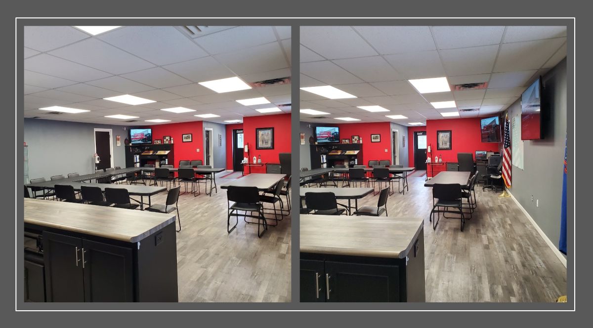 two images of common area after construction completed